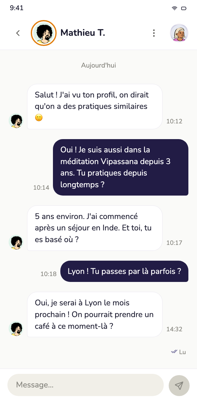 Écran de l'app : une conversation privée