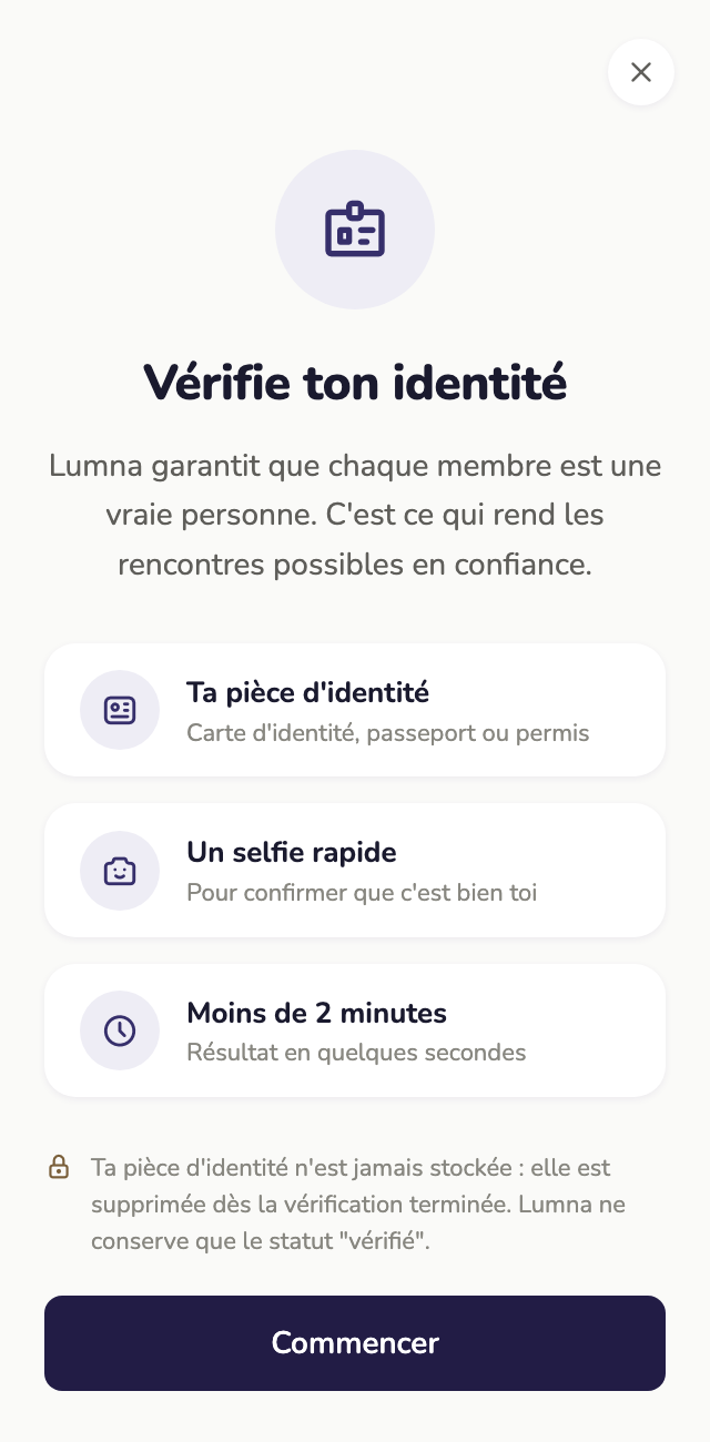 Écran de l'app : la vérification d'identité